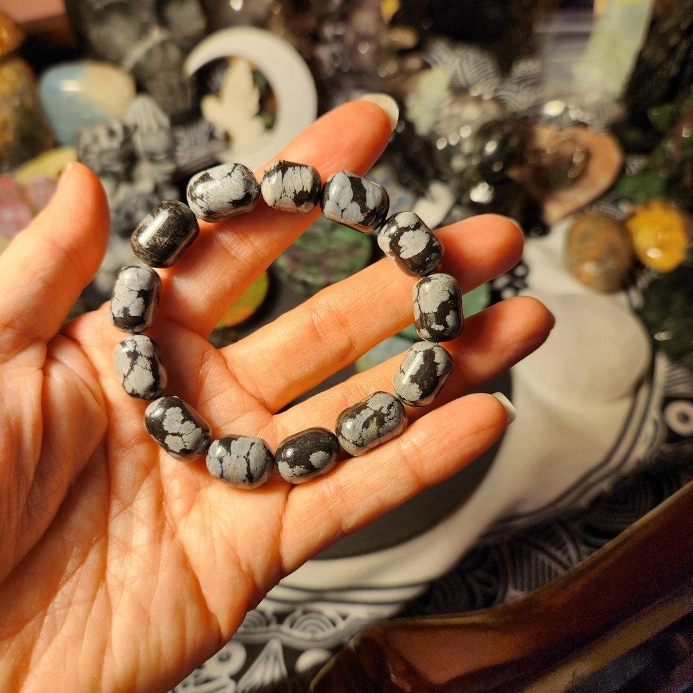 Snowflake Obsidian Barrel Bracelet (Size 6.75)